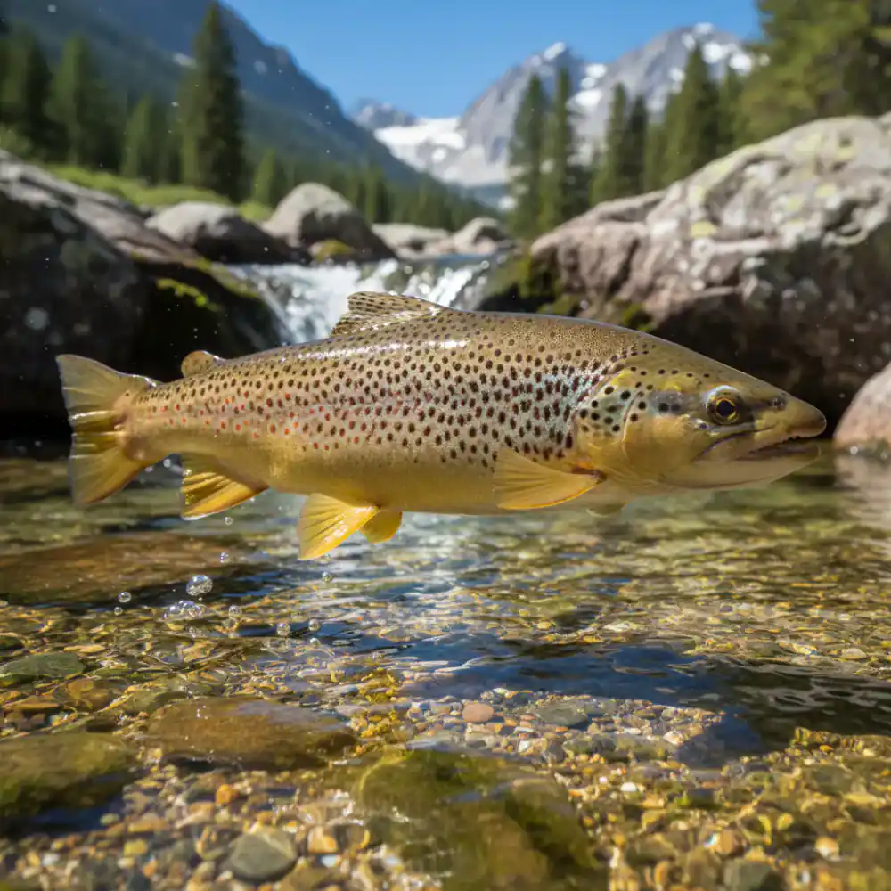 Large trout in crystal clear mountain stream water