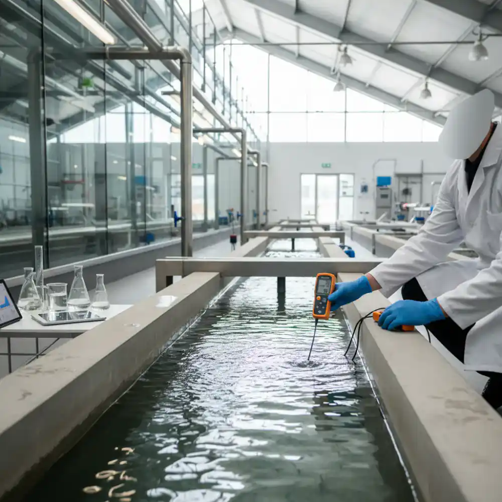 Testing water quality in a raceway