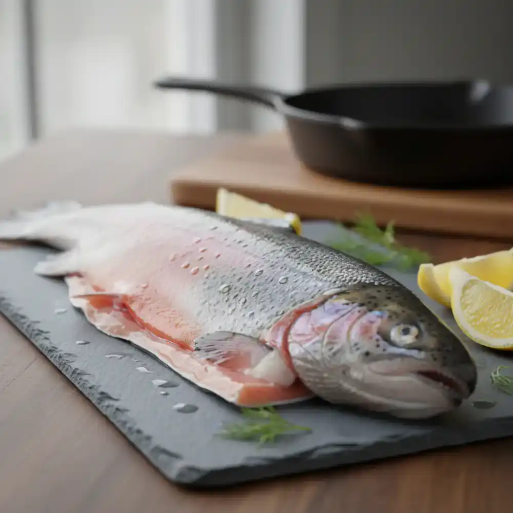 Premium grade trout fillet showing pristine color and marbling